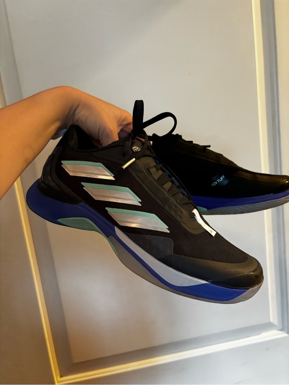 adidas Black Athletic Sneakers with Blue and Teal Accents